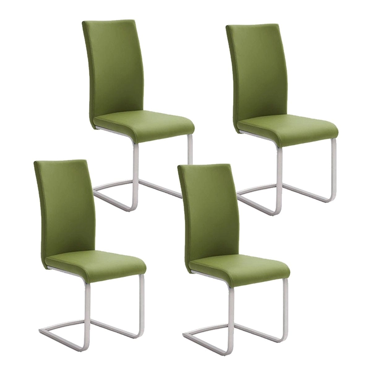 MCA Furniture Set 4 scaune tapitate cu piele ecologica si picioare metalice, Paulo I Verde Olive / Crom, l42xA58xH102 cm