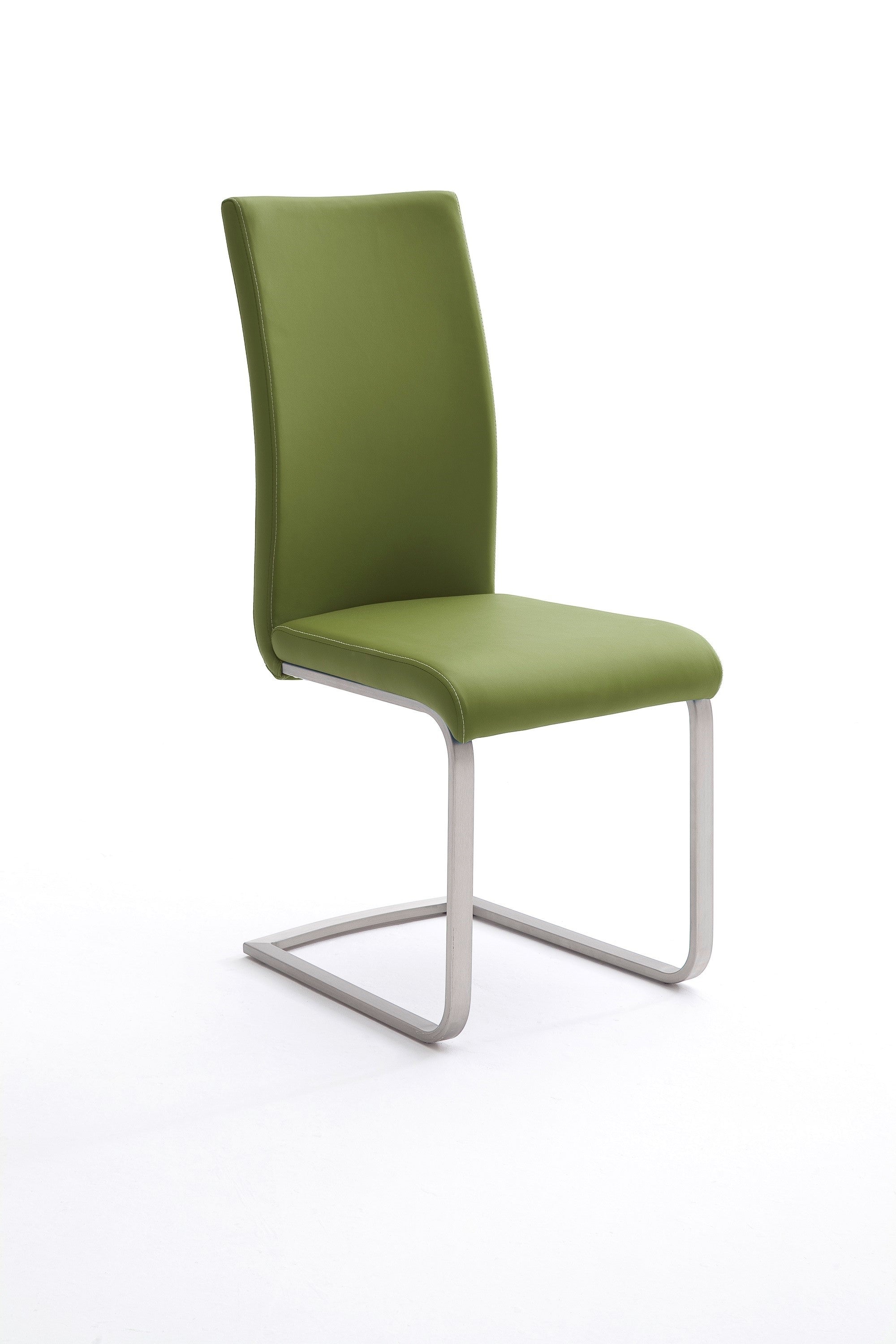 MCA Furniture Set 4 scaune tapitate cu piele ecologica si picioare metalice, Paulo I Verde Olive / Crom, l42xA58xH102 cm