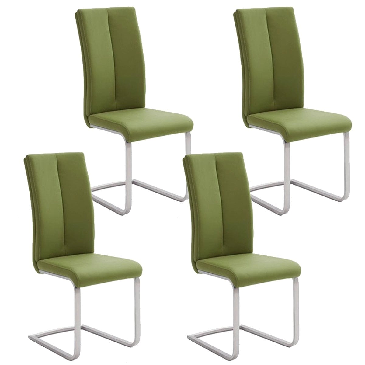 MCA Furniture Set 4 scaune tapitate cu piele ecologica si picioare metalice, Paulo II Verde Olive / Crom, l42xA61xH104 cm