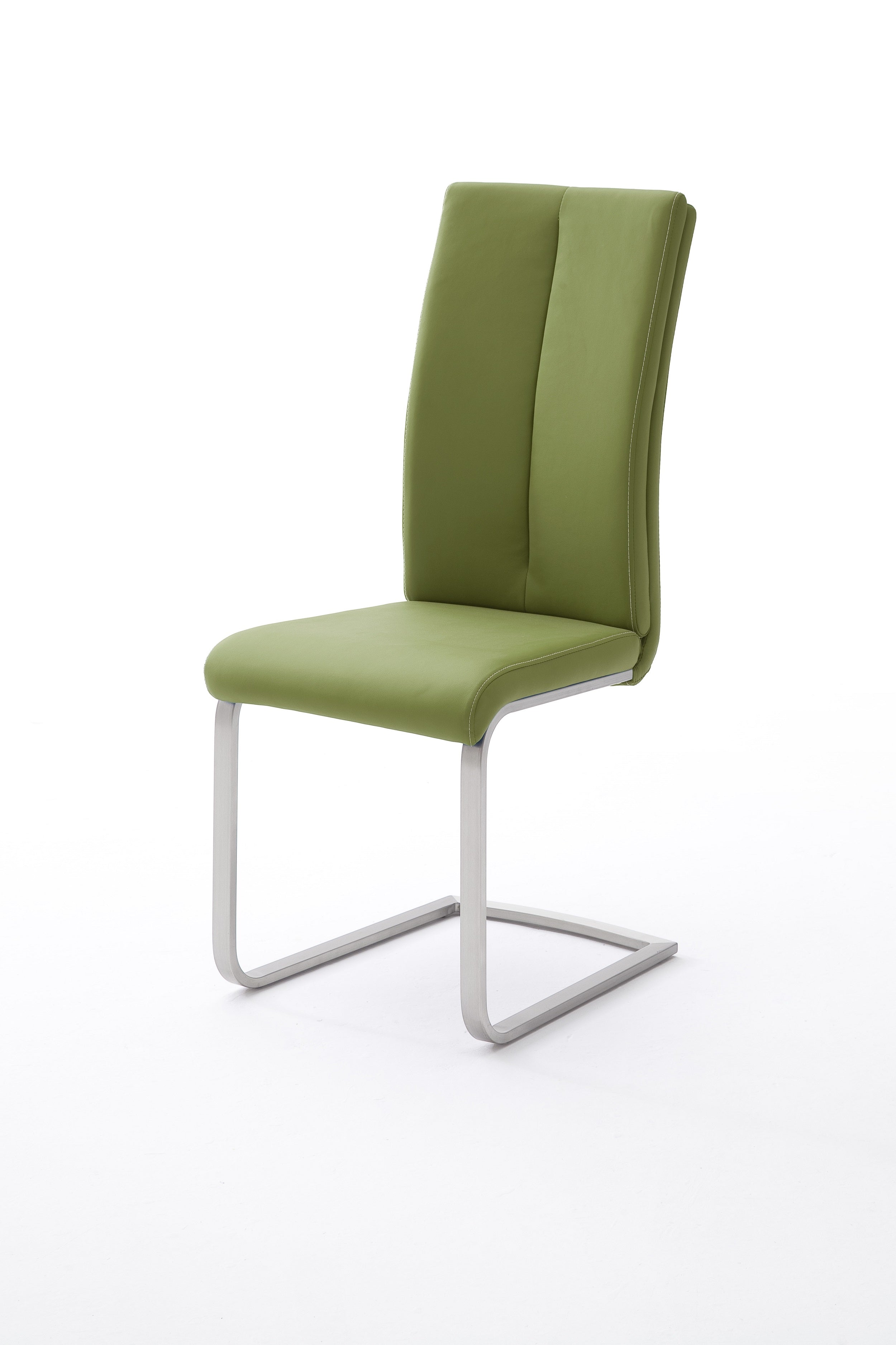 MCA Furniture Set 4 scaune tapitate cu piele ecologica si picioare metalice, Paulo II Verde Olive / Crom, l42xA61xH104 cm