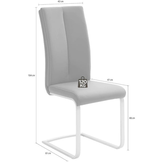 MCA Furniture Set 4 scaune tapitate cu piele ecologica si picioare metalice, Paulo II Verde Olive / Crom, l42xA61xH104 cm