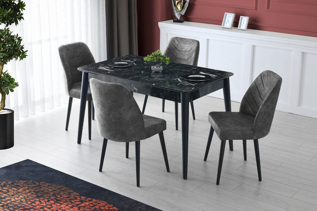 Asir Set 4 scaune tapitate cu stofa si picioare din lemn, Dallas 527 Velvet Antracit / Negru, l50xA49xH90 cm