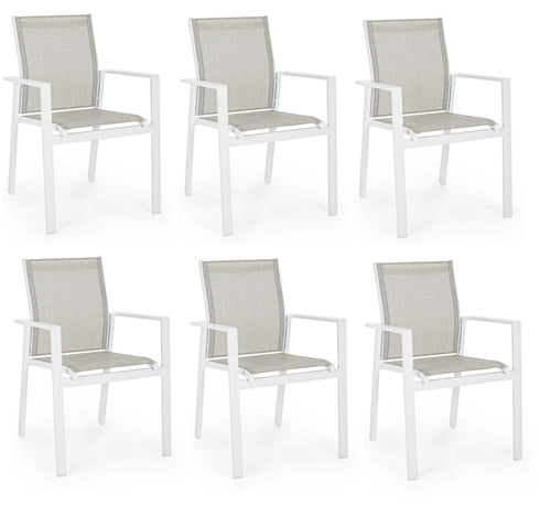 Set 6 scaune de gradina / terasa din metal si material textil Crozet Gri / Alb, l56,5xA62xH88 cm