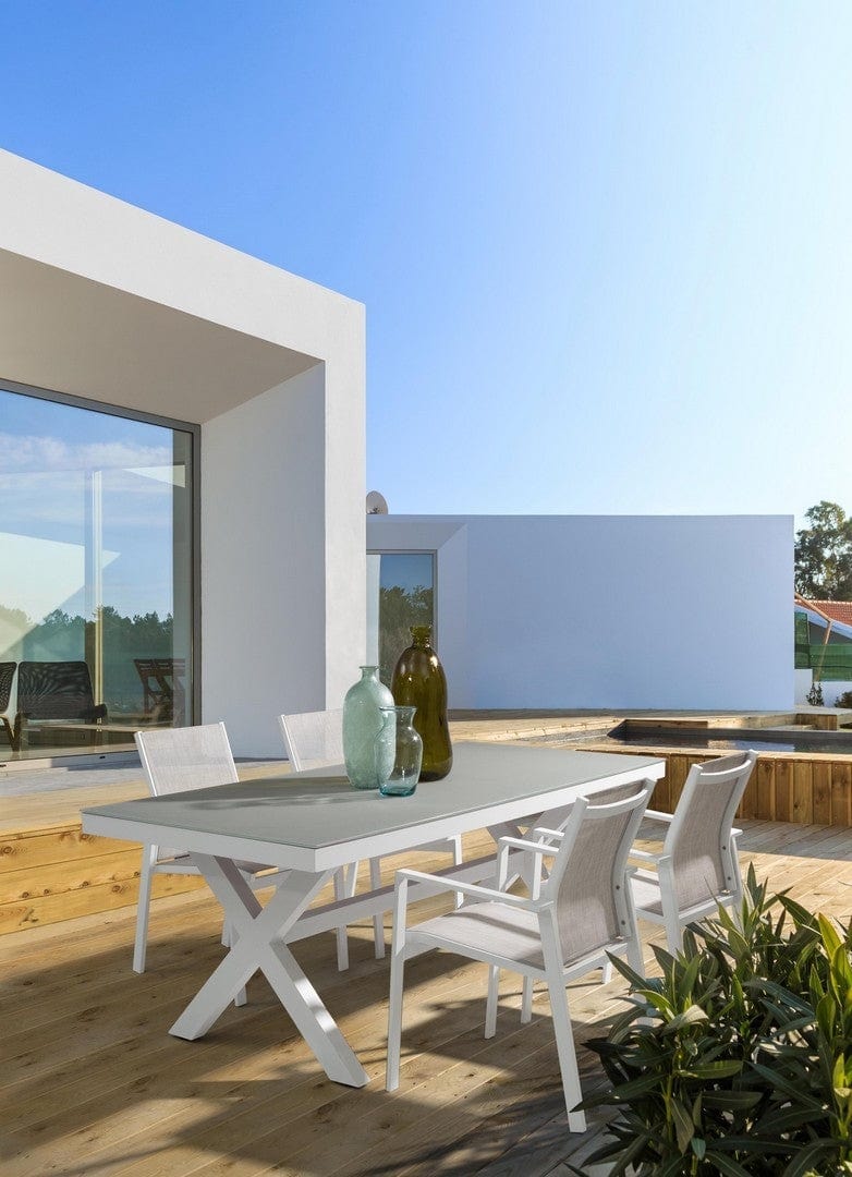 Set 6 scaune de gradina / terasa din metal si material textil Crozet Gri / Alb, l56,5xA62xH88 cm (1)