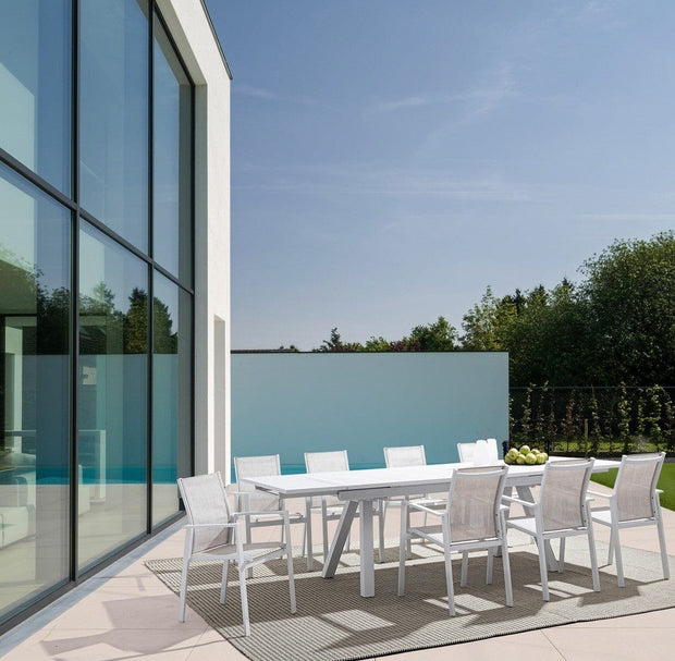 Set 6 scaune de gradina / terasa din metal si material textil Crozet Gri / Alb, l56,5xA62xH88 cm (2)