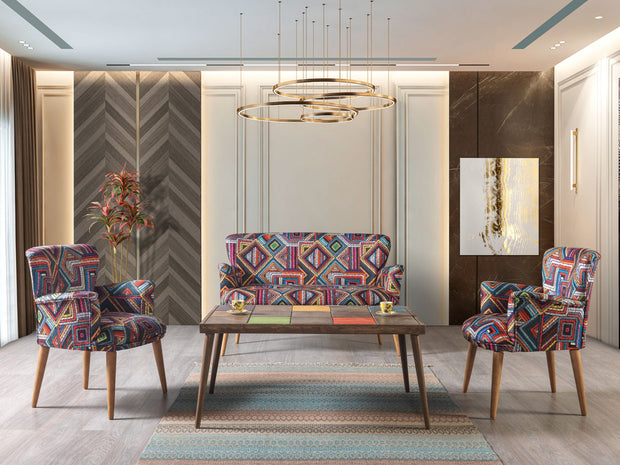 Set Canapea Fixa 2 Locuri + 2 Fotolii Fixe, Bienvelle Multicolor