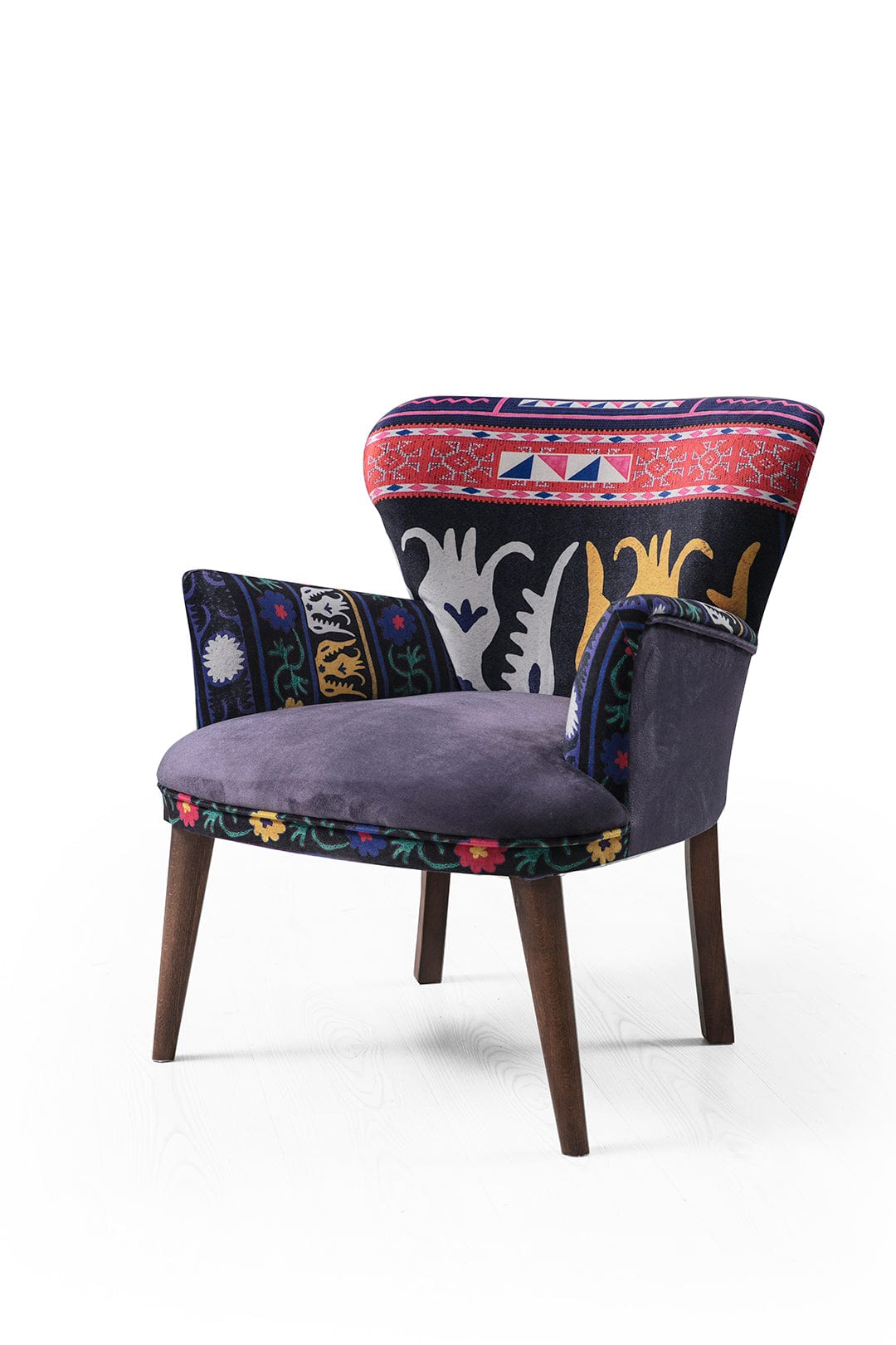 Set Canapea Fixa 2 Locuri + 2 Fotolii Fixe, Etnik Violet / Multicolor (2)