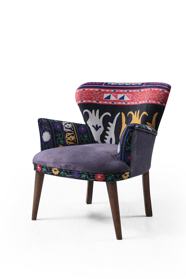 Set Canapea Fixa 2 Locuri + 2 Fotolii Fixe, Etnik Violet / Multicolor (2)