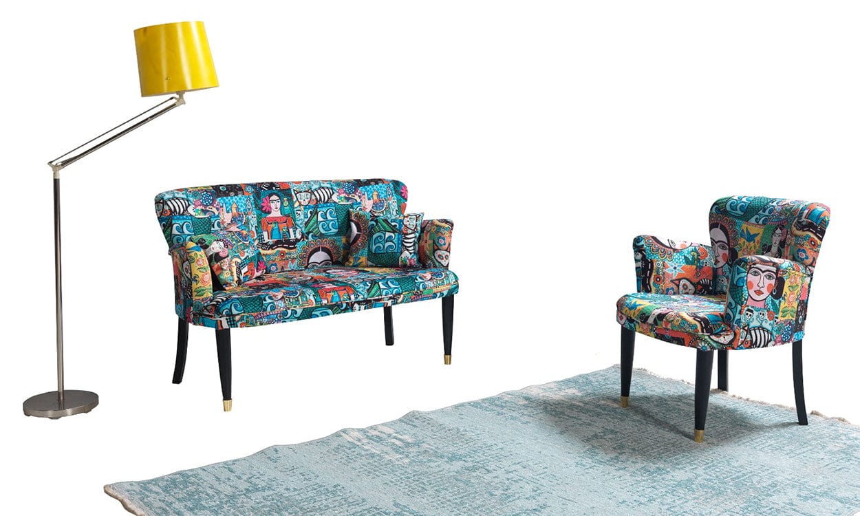 Set Canapea Fixa 2 Locuri + 2 Fotolii Fixe, Frida Multicolor