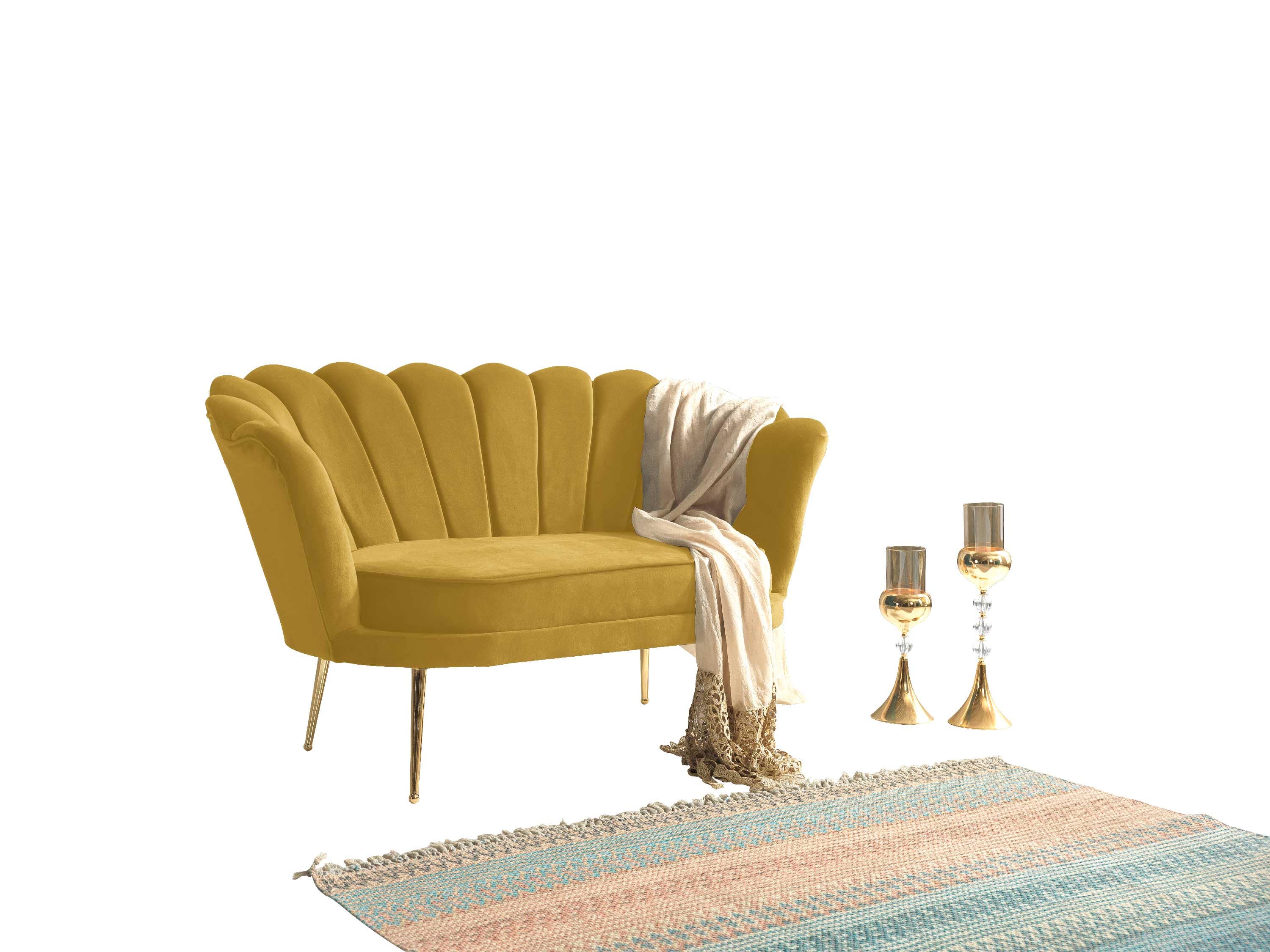 Set Canapea Fixa 2 Locuri + 2 Fotolii Fixe, Inci Galben (3)