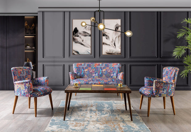 Oyo Set Canapea Fixa 2 Locuri + 2 Fotolii Fixe, Mihenk Multicolor