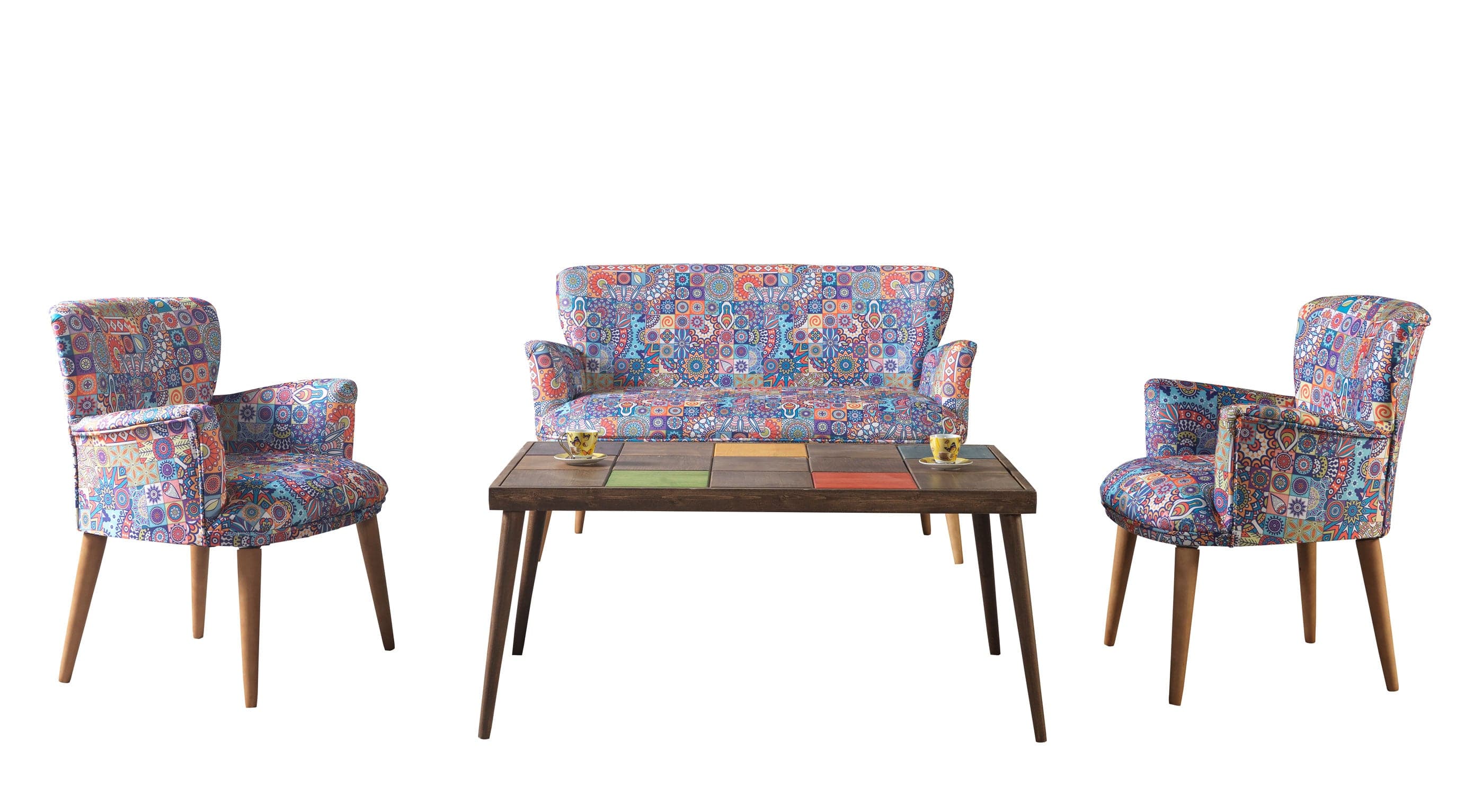 Oyo Set Canapea Fixa 2 Locuri + 2 Fotolii Fixe, Mihenk Multicolor