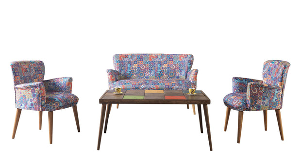 Oyo Set Canapea Fixa 2 Locuri + 2 Fotolii Fixe, Mihenk Multicolor