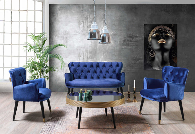 Set Canapea Fixa 2 Locuri + 2 Fotolii Fixe, Vegas Bleumarin