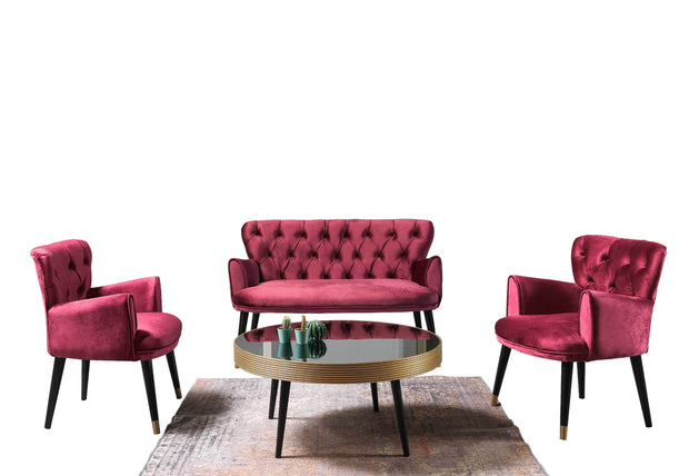 Set Canapea Fixa 2 Locuri + 2 Fotolii Fixe, Vegas Burgundy (1)