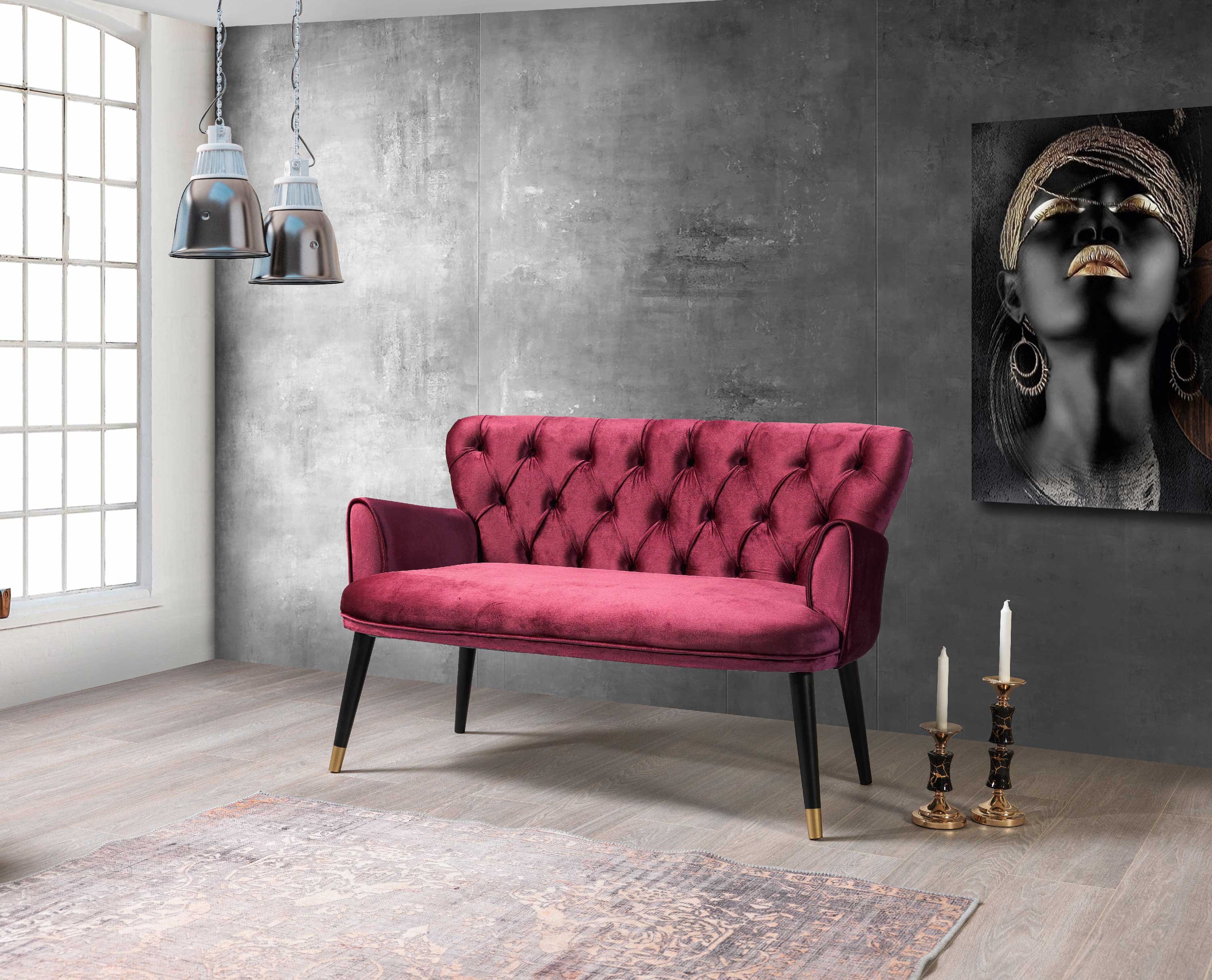 Set Canapea Fixa 2 Locuri + 2 Fotolii Fixe, Vegas Burgundy (2)