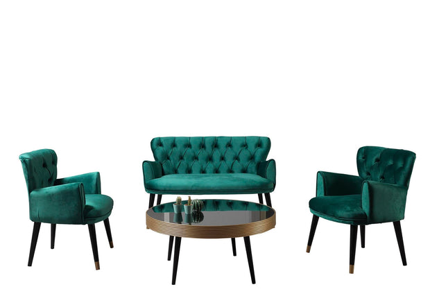 Set Canapea Fixa 2 Locuri + 2 Fotolii Fixe, Vegas Verde