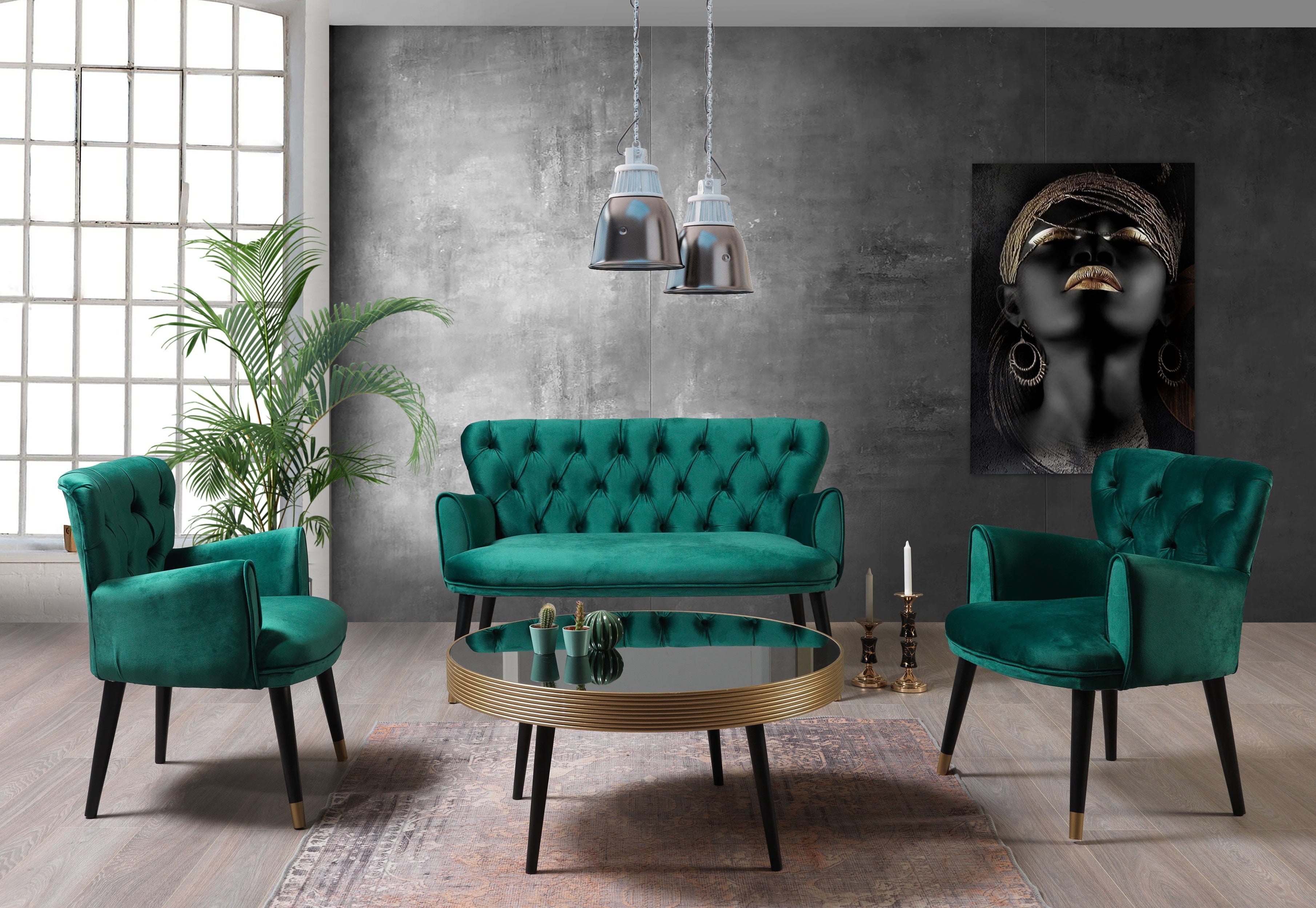 Set Canapea Fixa 2 Locuri + 2 Fotolii Fixe, Vegas Verde (2)