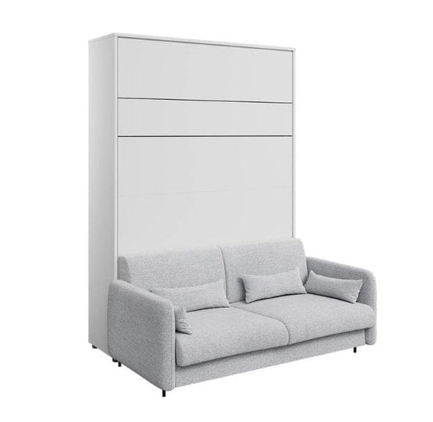 Lenart Set Canapea Fixa, 2 Locuri, BC18 Gri Deschis, l164xA93xH74 cm + Pat rabatabil pe perete cu tablie tapitata Bed Concept Vertical Alb Mat, 200 x 140 cm