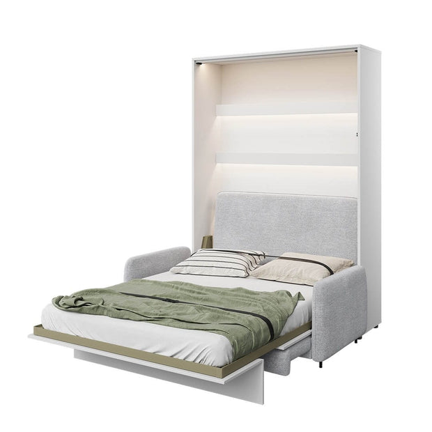 Lenart Set Canapea Fixa, 2 Locuri, BC18 Gri Deschis, l164xA93xH74 cm + Pat rabatabil pe perete cu tablie tapitata Bed Concept Vertical Alb Mat, 200 x 140 cm