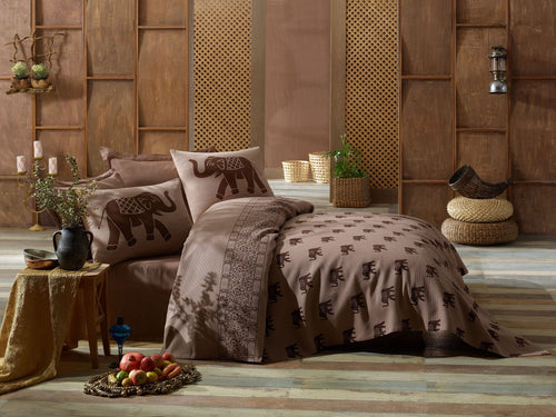Set cuvertura de pat din bumbac, Fil Maro, 4 piese, 200 x 235 cm