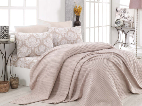 Asir Set cuvertura de pat din bumbac, Summer Bej, 4 piese, 200 x 235 cm