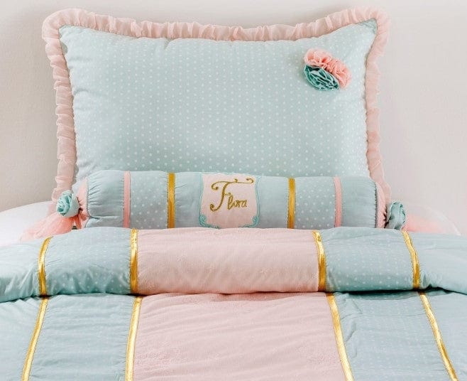 Set cuvertura pat copii si 1 perna decorativa Paradise Turcoaz deschis / Roz (2)