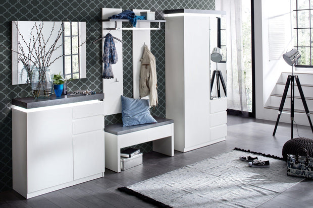 Set de mobila hol din MDF, cu LED inclus, 5 piese, Atlanta Alb / Gri inchis (1)