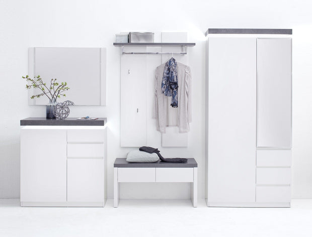 Set de mobila hol din MDF, cu LED inclus, 5 piese, Atlanta Alb / Gri inchis (2)