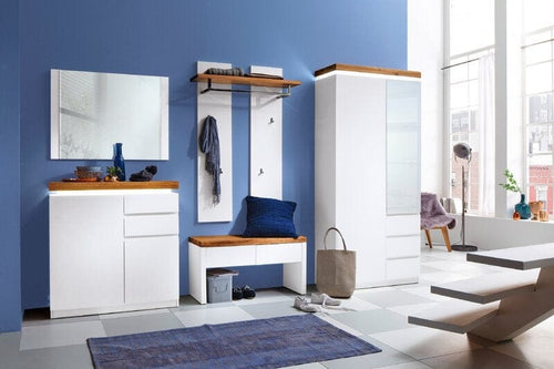 MCA Furniture Set de mobila hol din MDF, cu LED inclus, 5 piese, Romina Alb / Stejar