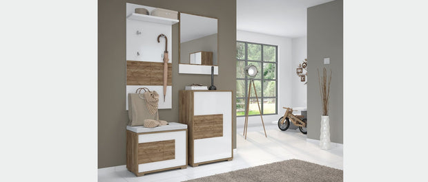 Set de mobila hol din pal si MDF, 4 piese, Stela II Alb / Stejar Tobacco (1)