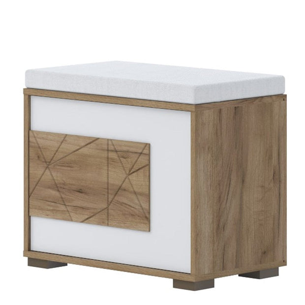 Set de mobila hol din pal si MDF, 4 piese, Stela II Alb / Stejar Tobacco (4)