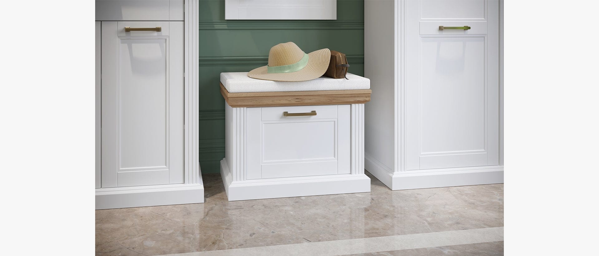 Set de mobila hol din pal si MDF, 5 piese, Tara Alb Mat / Nuc Pacific (2)