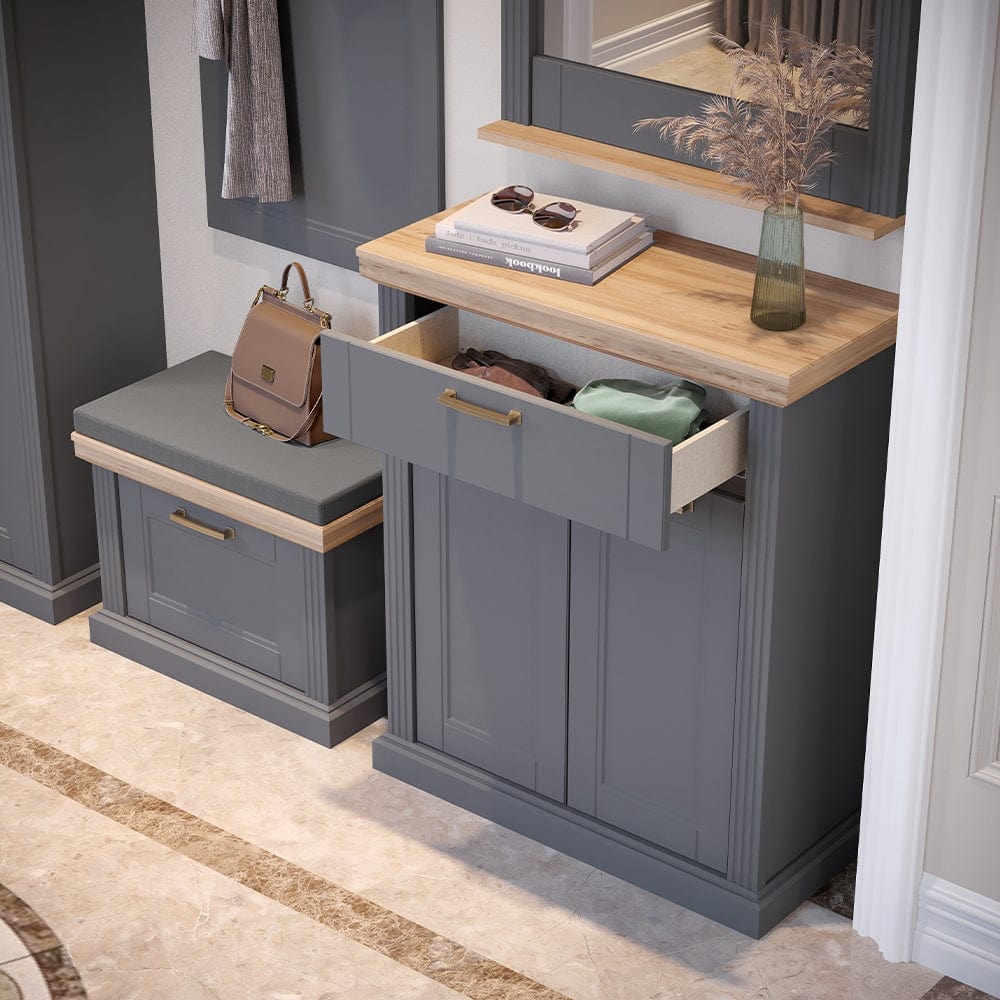 Set de mobila hol din pal si MDF, 5 piese, Tara Grafit / Nuc Pacific (4)