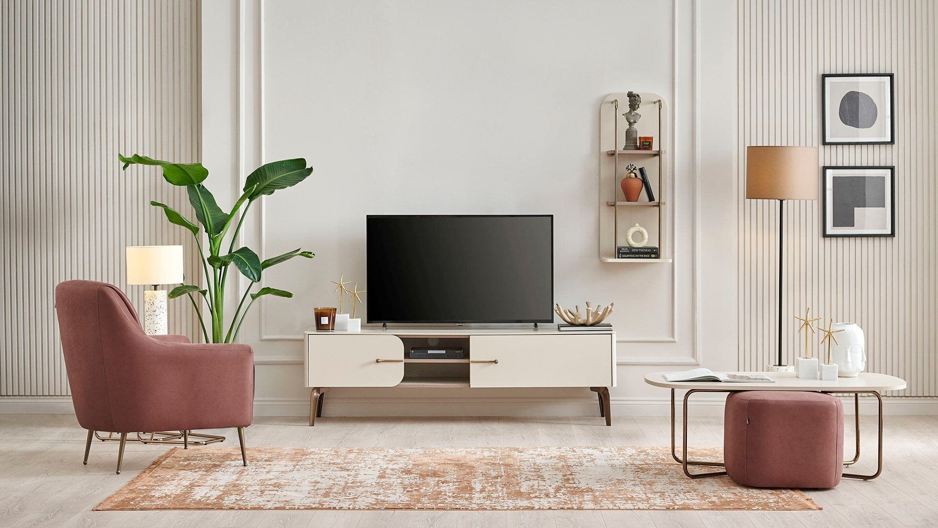 Dogtas Set de mobila living din pal, 2 piese, Nicole Small Crem