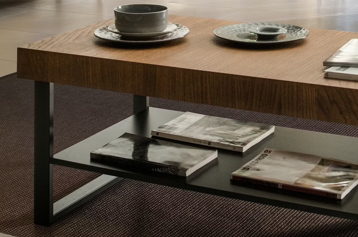 Szynaka Set de mobila living din pal, furnir si lemn, 6 piese Pratto Stejar Rustic / Negru