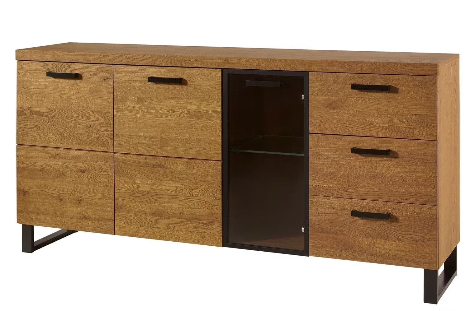 Szynaka Set de mobila living din pal, furnir si lemn, 6 piese Pratto Stejar Rustic / Negru