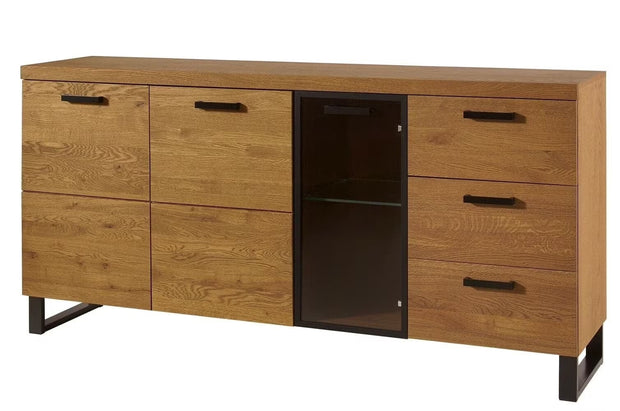 Szynaka Set de mobila living din pal, furnir si lemn, 6 piese Pratto Stejar Rustic / Negru