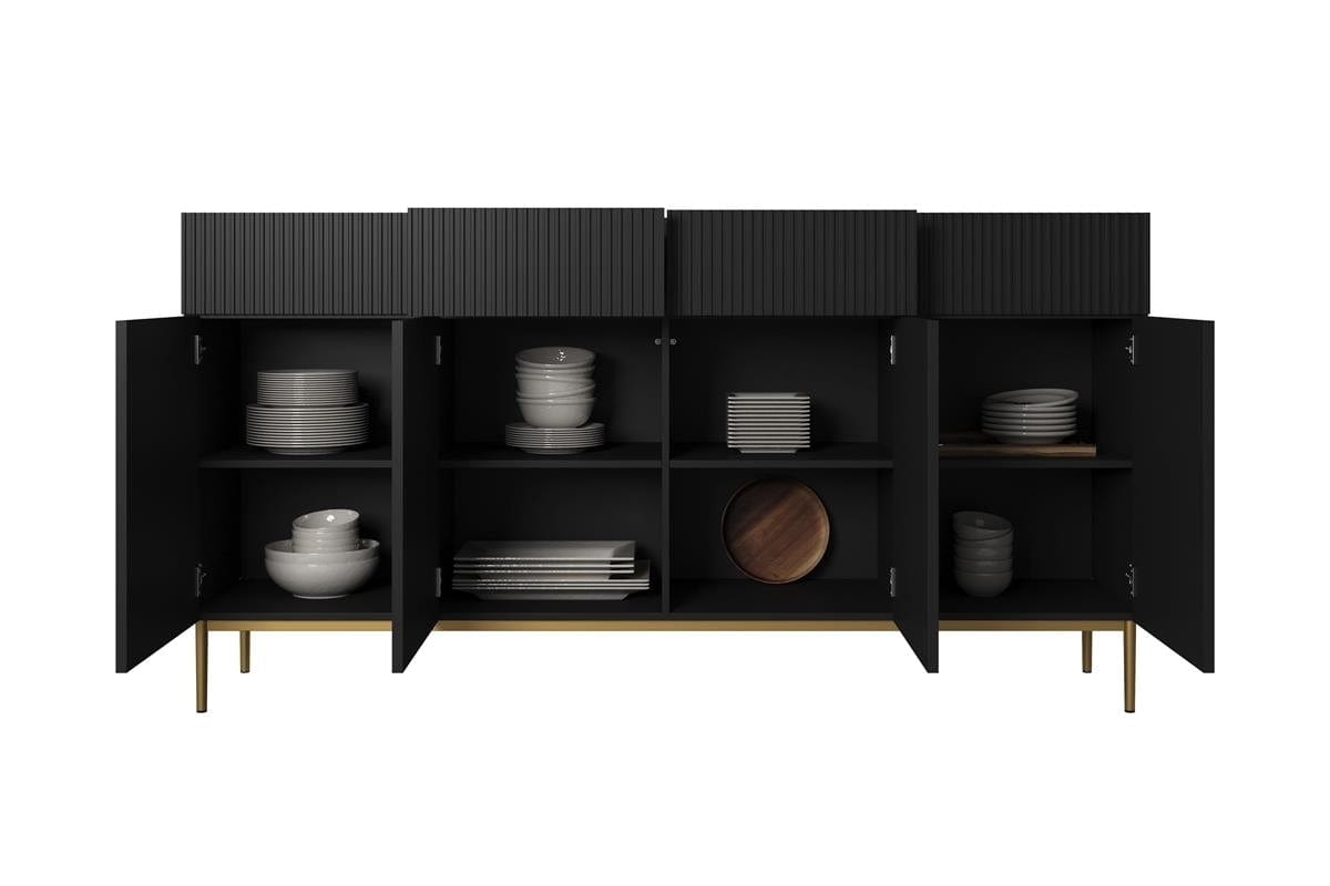 Set de mobila living din pal, MDF si metal, 4 piese, Nicole Blacky Big Negru / Auriu (8)