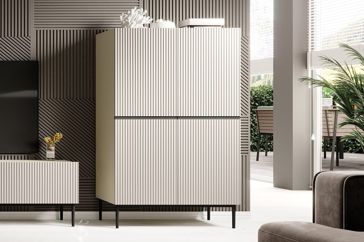 Set de mobila living din pal, MDF si metal, 4 piese, Nicole Crem / Negru (1)