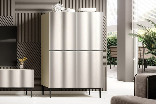 Set de mobila living din pal, MDF si metal, 4 piese, Nicole Crem / Negru (1)