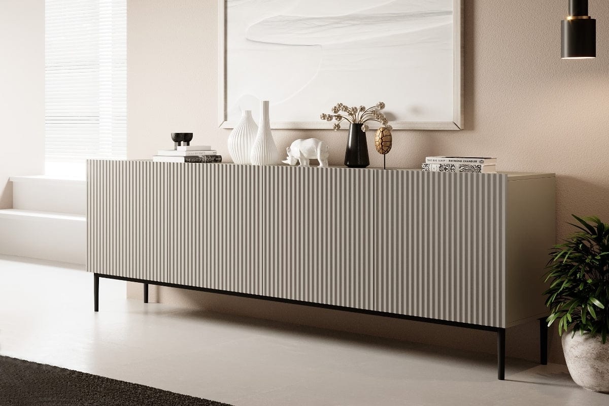 Set de mobila living din pal, MDF si metal, 4 piese, Nicole Crem / Negru (2)