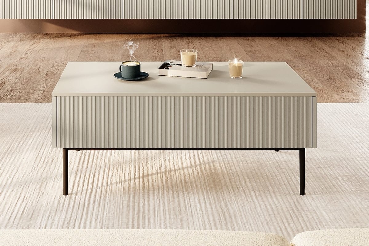 Bogart Set de mobila living din pal, MDF si metal, 4 piese, Nicole Crem / Negru