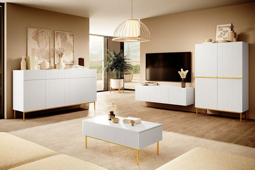 Bogart Set de mobila living din pal, MDF si metal, 4 piese, Nicole Golden Big Alb / Auriu
