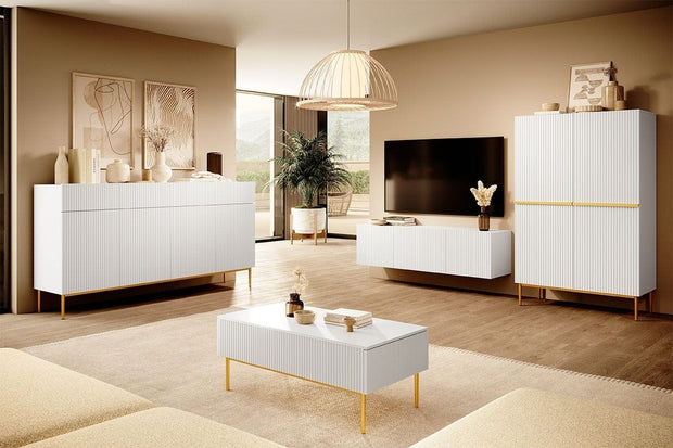 Bogart Set de mobila living din pal, MDF si metal, 4 piese, Nicole Golden Big Alb / Auriu