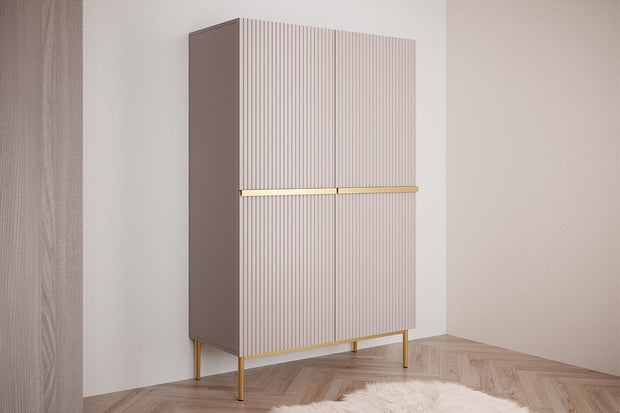 Set de mobila living din pal, MDF si metal, 4 piese, Nicole Slim Roz Antic / Auriu (1)