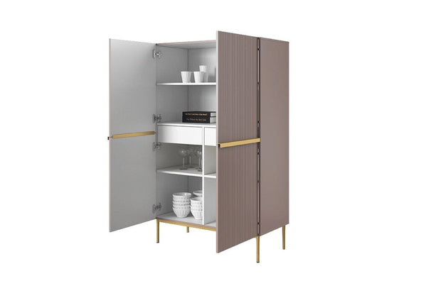 Set de mobila living din pal, MDF si metal, 4 piese, Nicole Slim Roz Antic / Auriu (2)