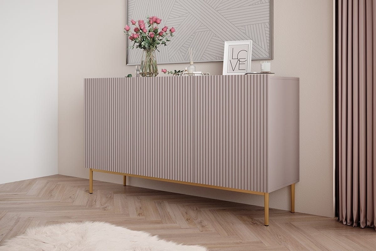 Set de mobila living din pal, MDF si metal, 4 piese, Nicole Slim Roz Antic / Auriu (4)