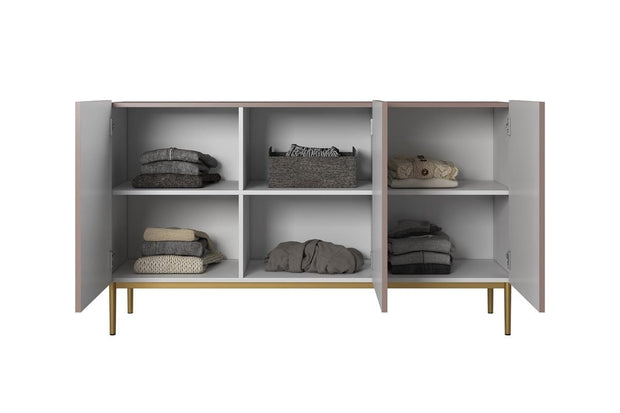 Set de mobila living din pal, MDF si metal, 4 piese, Nicole Slim Roz Antic / Auriu (5)