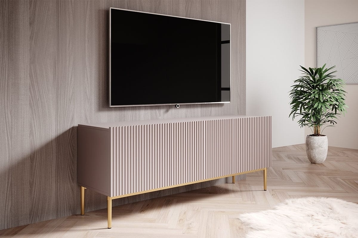 Set de mobila living din pal, MDF si metal, 4 piese, Nicole Slim Roz Antic / Auriu (7)